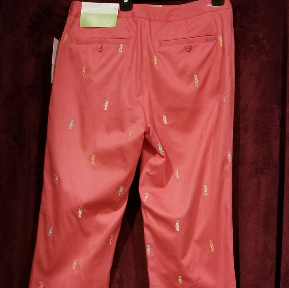 Liz Claiborne LizGolf Audra Cropped Coral Embroidered Detail Pants New With Tag